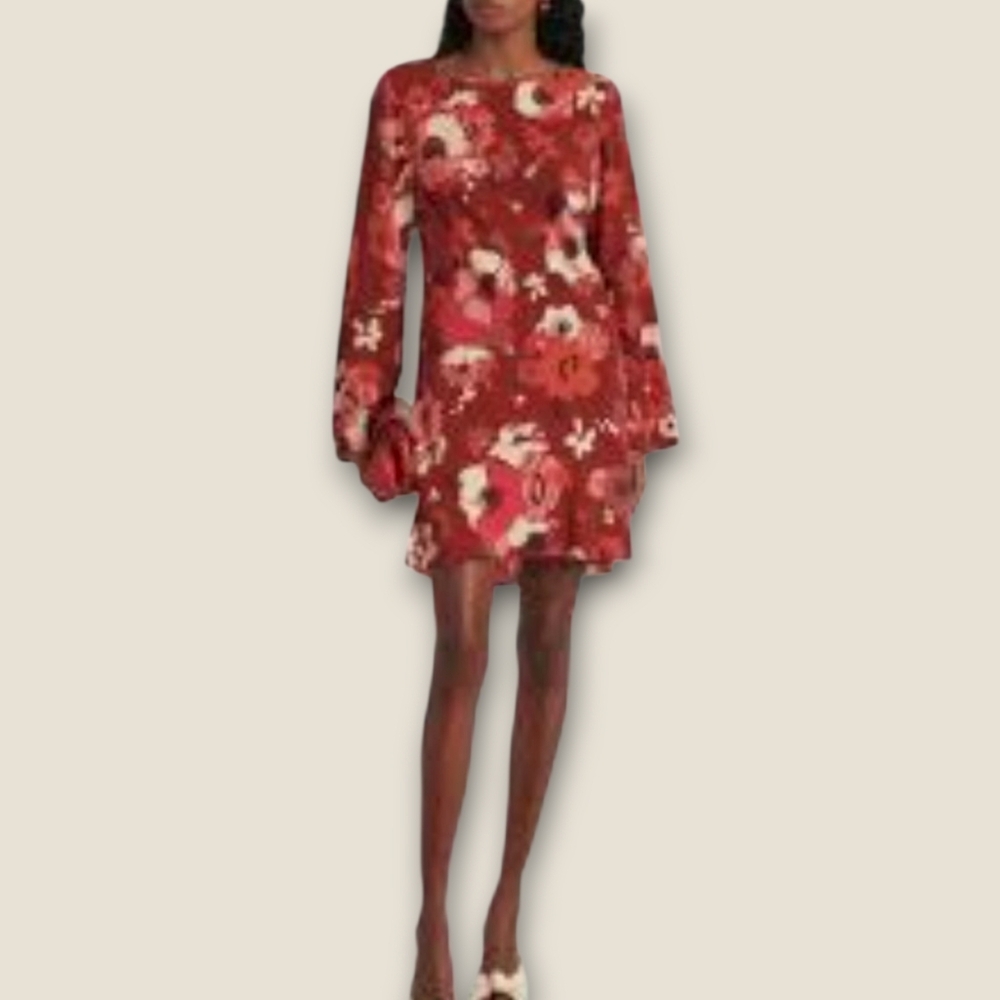 RIXO Ridley Red Pink Retro Floral Print Mini Dress Size 6